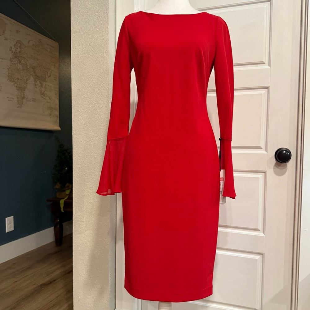 Calvin Klein Red Bell-Sleeve Sheath Dress NWT (Size 4)
